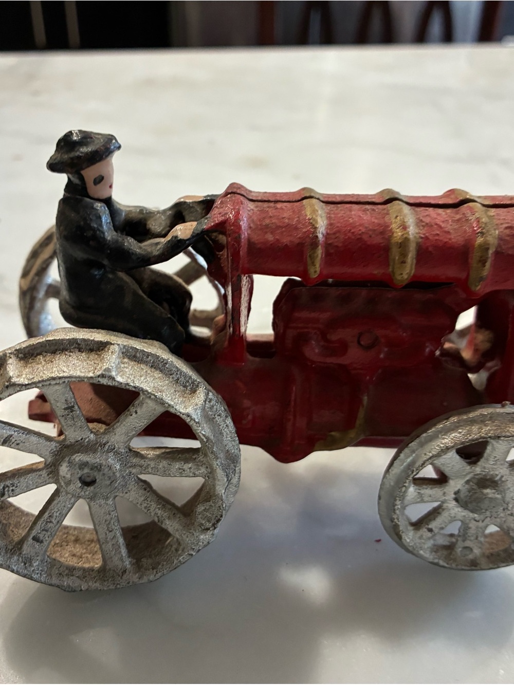 Red Vintage-Style Kids Toy Tractor with Driver - Picture 3 of 6
